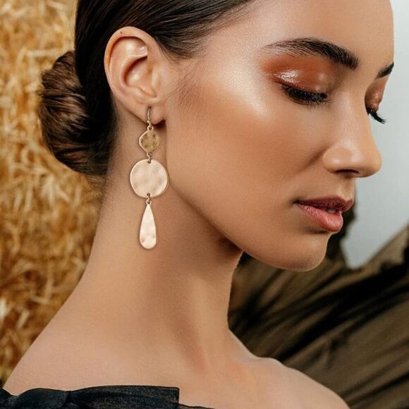 Burnt Gold Boho Earrings For Women Antique Silver Disc Dangle Earrings Vintage S - Picture 2 of 6